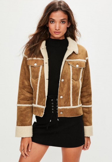 Missguided brown bonded contrast borg trucker jacket