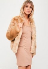 missguided brown collarless faux fur coat ~ fluffy winter jackets