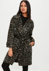 missguided brown leopard belted coat – glam animal print coats