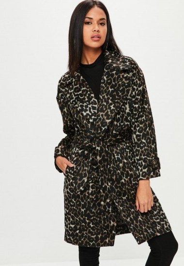 missguided brown leopard belted coat – glam animal print coats - flipped