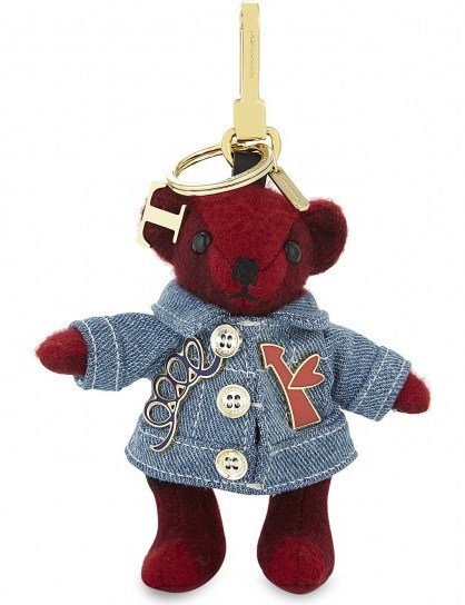 BURBERRY Denim Thomas Bear cashmere keyring ~ red keyrings ~ cute accessories - flipped