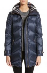 BURBERRY Eastwick Chevron Quilted Coat | blue padded winter coats