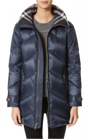 BURBERRY Eastwick Chevron Quilted Coat | blue padded winter coats - flipped