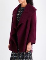 BURBERRY Fenni wool and cashmere-blend cardigan ~ chunky burgundy-red cardigans