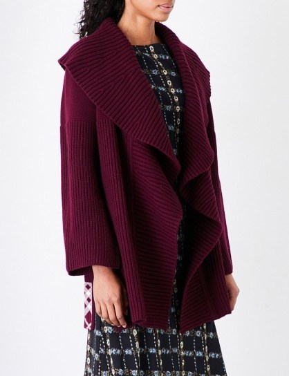 BURBERRY Fenni wool and cashmere-blend cardigan ~ chunky burgundy-red cardigans - flipped