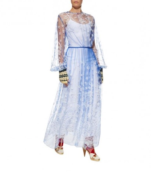 Burberry Floral Tulle Gown ~ blue semi sheer evening gowns - flipped
