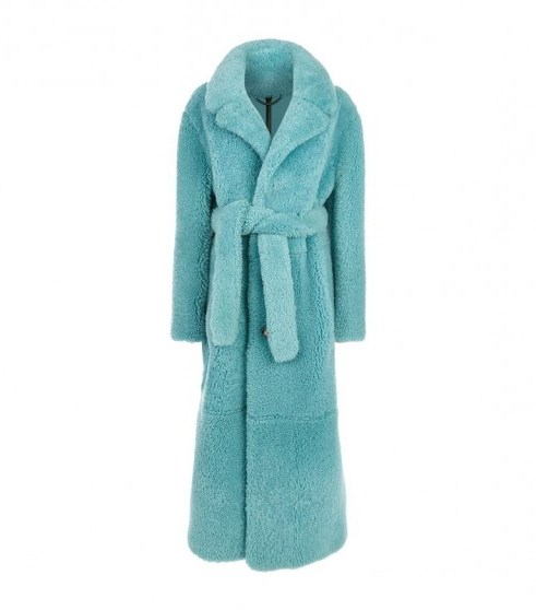 Burberry Oversized Shearling Coat ~ plush blue wrap style coats - flipped