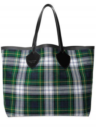 BURBERRY REVERSIBLE CHECK TOTE BAG / green and blue tartan bags / red check prints - flipped