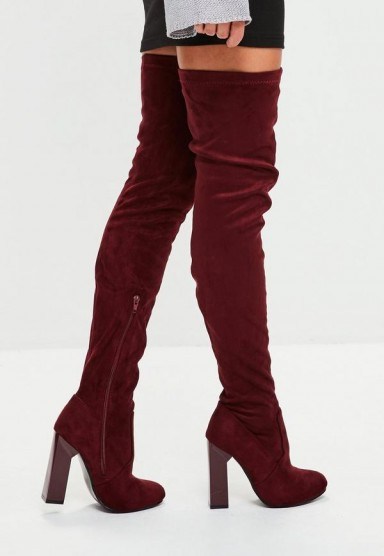Missguided burgundy feature heel thigh high boots ~ dark red over the knee boots - flipped