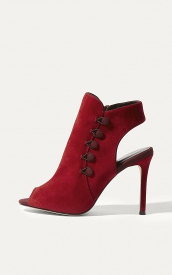KAREN MILLEN BUTTON HEEL SHOE BOOTS – RED / peep toe shoes - flipped