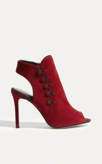 KAREN MILLEN BUTTON HEEL SHOE BOOTS – RED / peep toe shoes