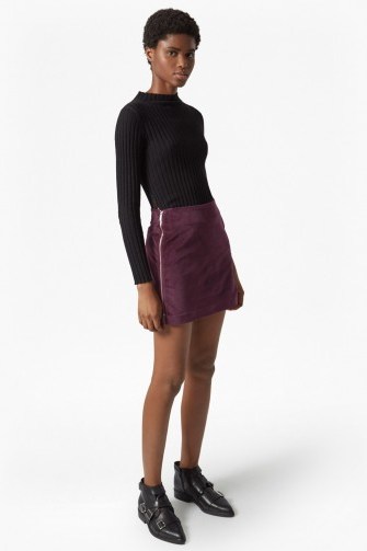 French Connection CANTERBURY CORD SKIRT | purple corduroy mini skirts - flipped