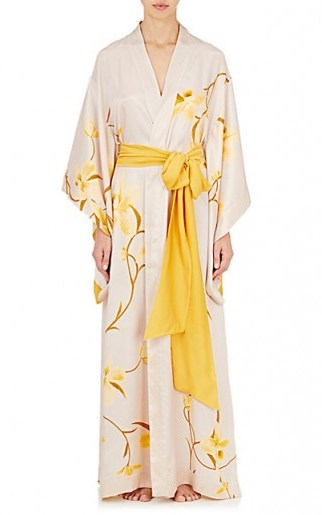 CARINE GILSON Orchid-Print Silk Kimono Robe | oriental style sash belted robes - flipped