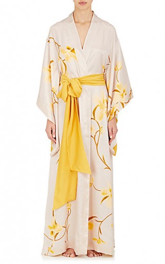 CARINE GILSON Orchid-Print Silk Kimono Robe | oriental style sash belted robes