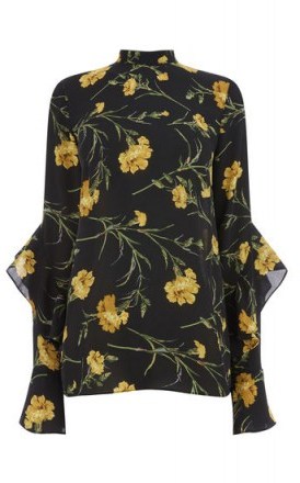 WAREHOUSE CARNATION PRINT TOP / floral fill sleeved high neck tops - flipped