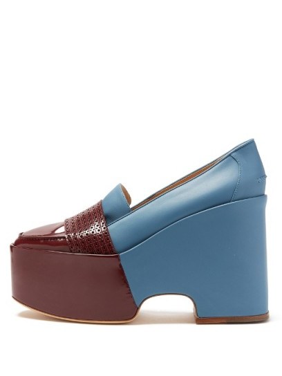 GABRIELA HEARST Cebalios two-tone leather flatform loafers / blue and burgundy / yummy chunky platforms - flipped