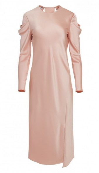 TIBI CELESTIA SATIN DRAPE SLEEVE DRESS ~ luxe blush pink dresses - flipped