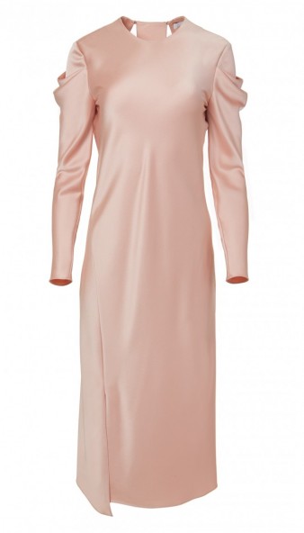 TIBI CELESTIA SATIN DRAPE SLEEVE DRESS ~ luxe blush pink dresses