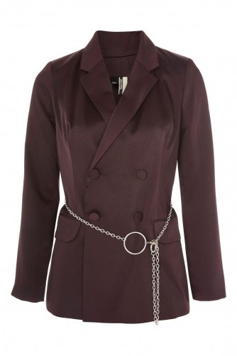 TOPSHOP Chain Belted Jacket – burgundy jackets - flipped
