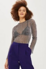 TOPSHOP Chainmail Long Sleeve Top With Lettuce Hem – sheer tops