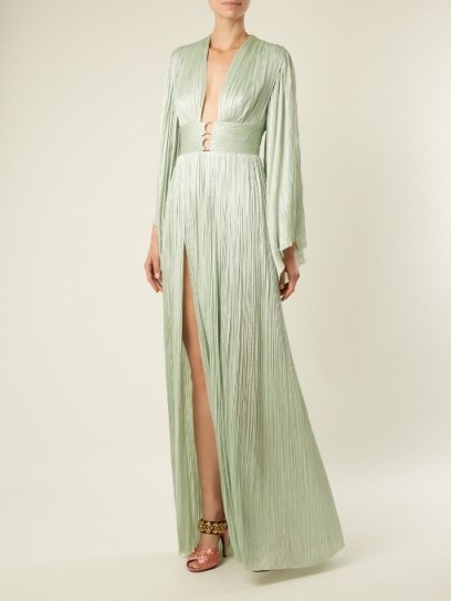 MARIA LUCIA HOHAN Charlize kimono-sleeve pleated tulle gown ~ metallic mint-green gowns - flipped