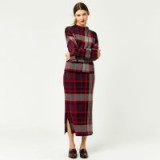 WAREHOUSE CHECK KNITTED SKIRT / red checked print pencil skirts / knitwear