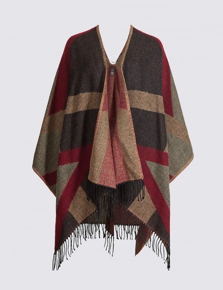 M&S COLLECTION Checked Tassel Wrap ~ red and grey wraps ~ Marks and Spencer capes - flipped
