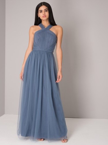 CHI CHI ALESSIA DRESS ~ blue tulle maxi dresses - flipped