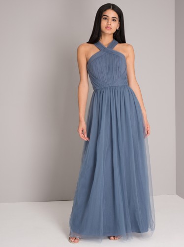 CHI CHI ALESSIA DRESS ~ blue tulle maxi dresses