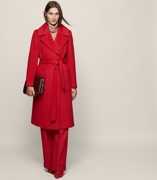 REISS CHILTERN LONGLINE WRAP COAT MARASCHINO ~ red belted coats ...