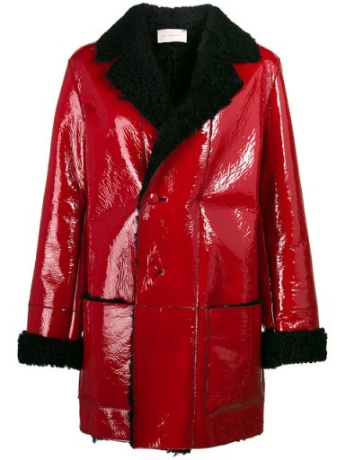 CHRISTOPHER KANE Red shearling-lined patent coat / shiny winter coats - flipped