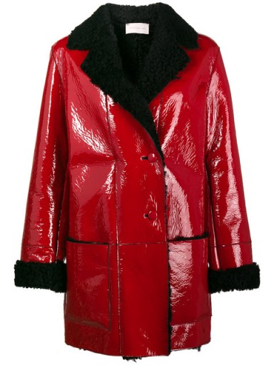 CHRISTOPHER KANE Red shearling-lined patent coat / shiny winter coats