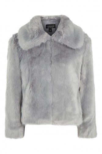 TOPSHOP CLAIRE Luxe Faux Fur Coat – grey winter coats