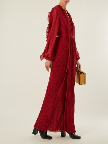 RAQUEL DINIZ Clara plissé wrap silk gown – luxury designer red gowns - flipped