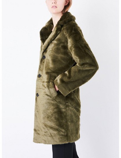 CLAUDIE PIERLOT Notch-lapel faux-fur coat | khaki-green winter coats - flipped