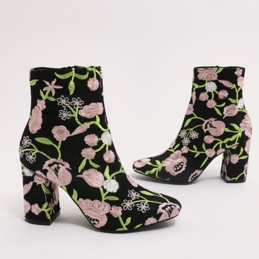 PUBLIC DESIRE CLEO EMBROIDERED FLORAL ANKLE BOOTS IN PINK - flipped