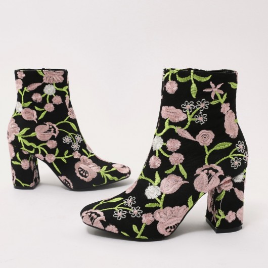 PUBLIC DESIRE CLEO EMBROIDERED FLORAL ANKLE BOOTS IN PINK