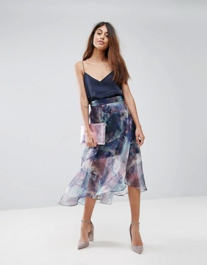 Coast Organza Printed Skirt – semi sheer midi skirts – party fashion - flipped