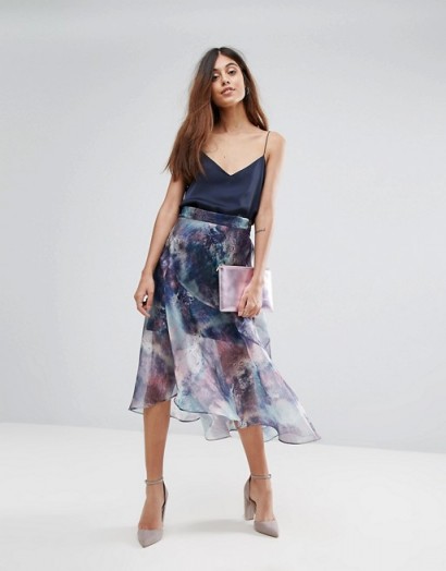 Coast Organza Printed Skirt – semi sheer midi skirts – party fashion