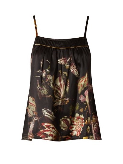 MORPHO + LUNA Coco silk-satin cami top ~ luxurious floral and insect print tops - flipped