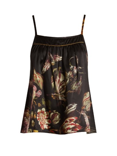MORPHO + LUNA Coco silk-satin cami top ~ luxurious floral and insect print tops