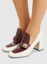 COLIAC‎ Two-Tone Loafer Heels ~ burgundy and white leather vintage style shoes