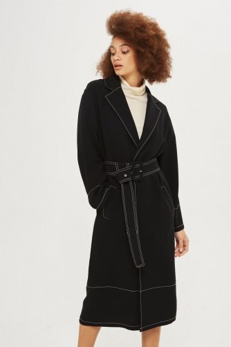 Topshop Contrast Stitch Duster Coat | black belted coats - flipped
