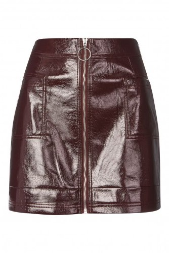 Topshop Cracked Vinyl Zip Mini Skirt | wine-red skirts - flipped