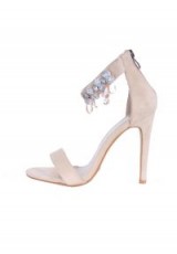 AX PARIS CREAM DIAMANTE BARELY THERE HEELS – embellished high heel party shoes
