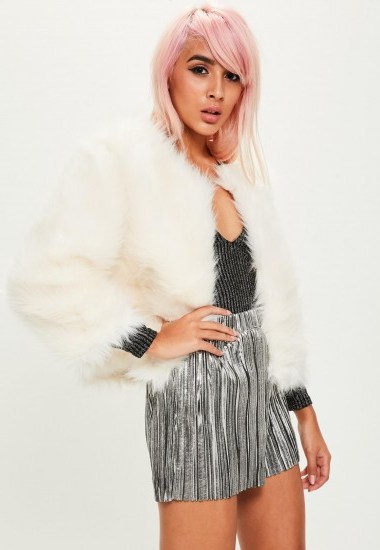 missguided cream fluffy faux fur short jacket – luxe style jackets – winter glam - flipped
