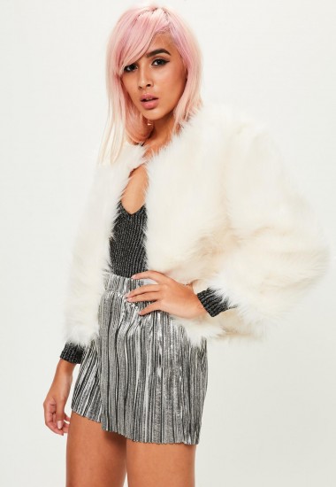 missguided cream fluffy faux fur short jacket – luxe style jackets – winter glam