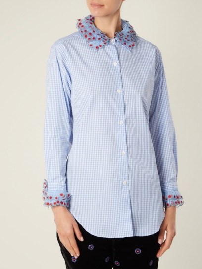 JUPE BY JACKIE Crownbet organza-trimmed cotton-gingham shirt | ruffle trim check shirts - flipped