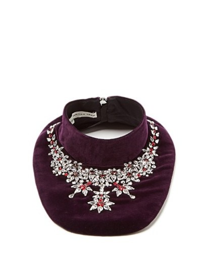 MARY KATRANTZOU Crystal-embellished velvet bib necklace – purple bib necklaces – occasion accessories - flipped