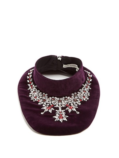 MARY KATRANTZOU Crystal-embellished velvet bib necklace – purple bib necklaces – occasion accessories